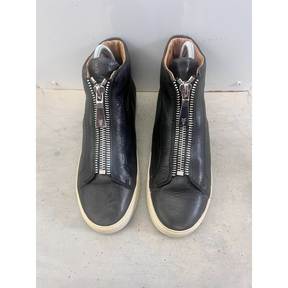 Frye Lena 3471328-BLK Sneaker Womens 7M Black Leather Zip High Top Casual Shoes - Picture 7 of 9